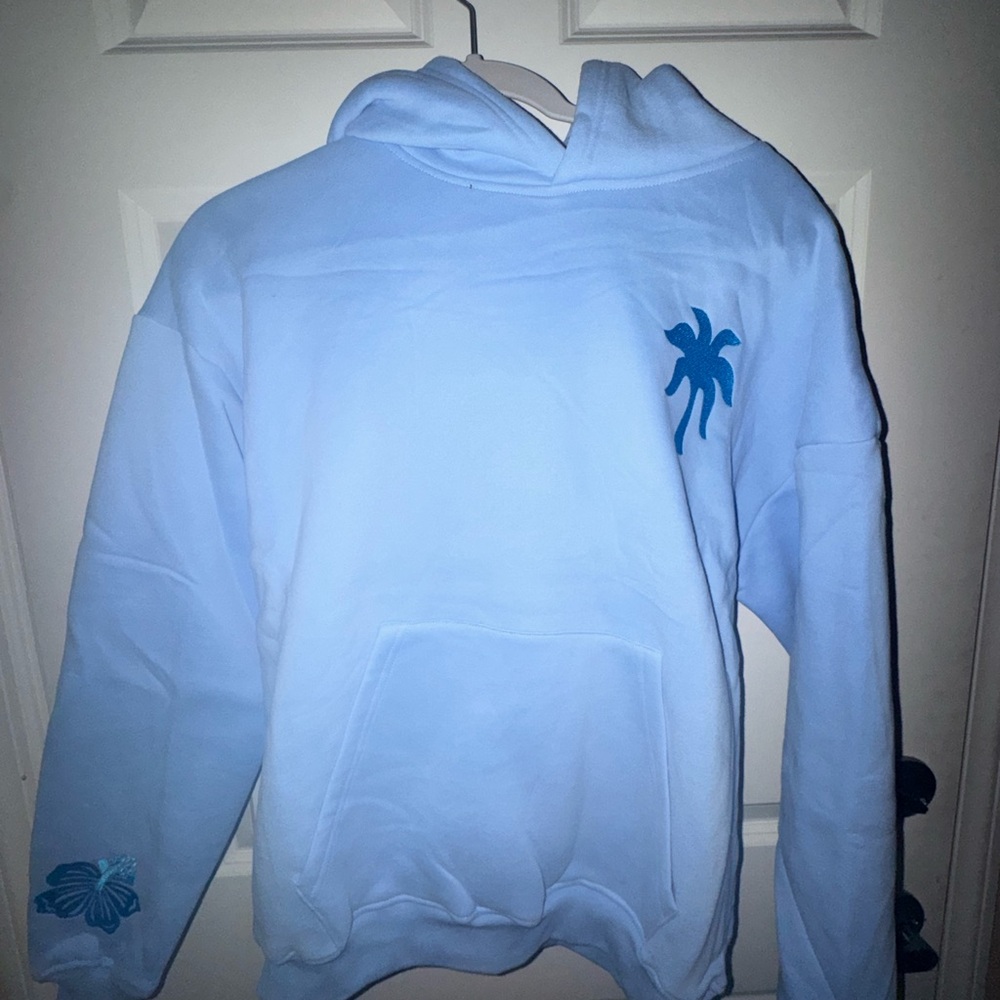Light Blue Hoodie with Palm Tree Design